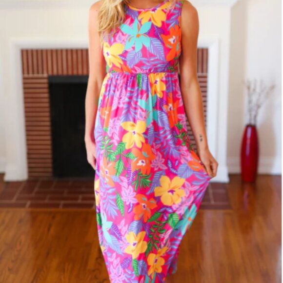 HAPTICS Diva Dreams Multicolor Tropical Floral Fit & Flare Maxi Dress SIZE SMALL - Picture 3 of 5